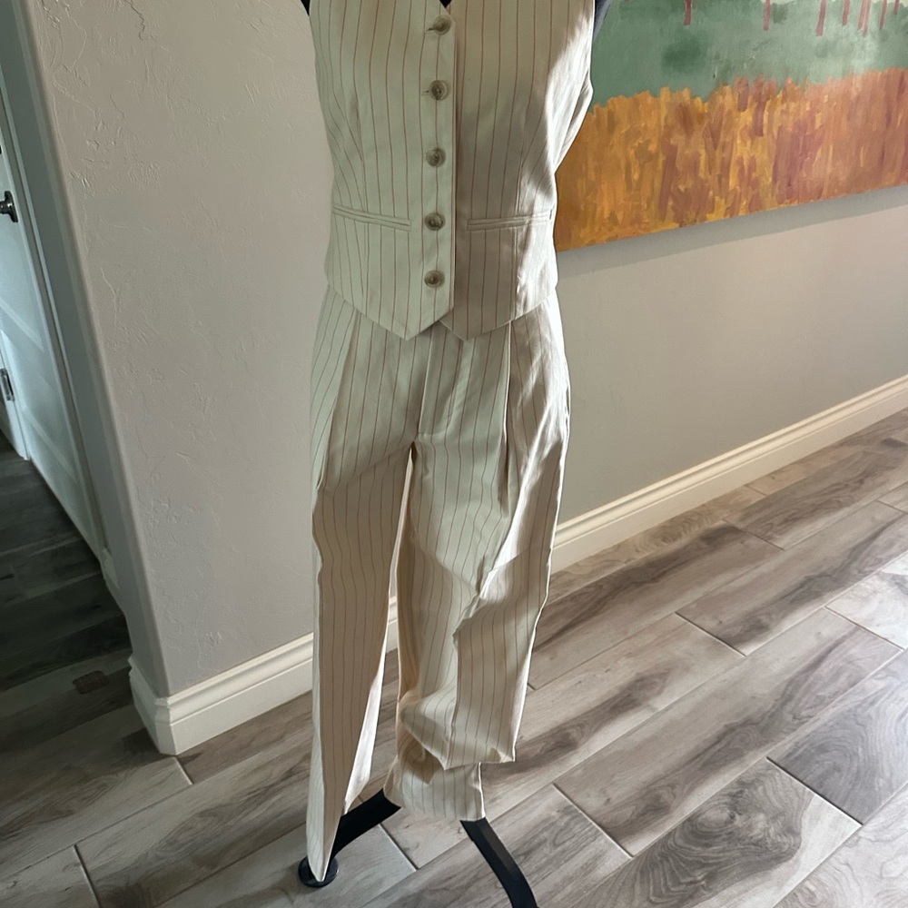 Cream Pinstripe Vest and Pants Set